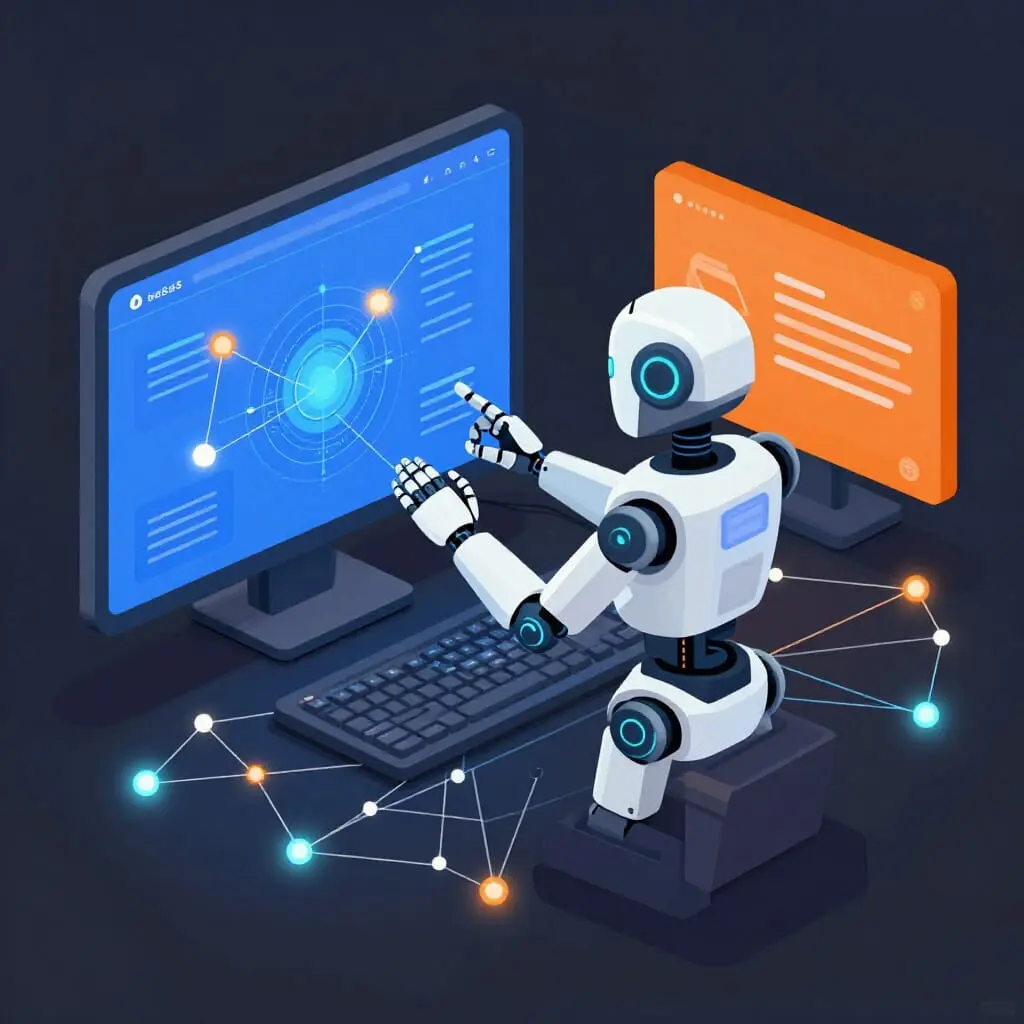 Robot Google explorant un réseau de sites web interconnectés via des liens