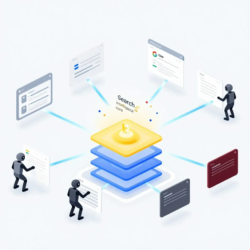 Schéma simplifié du fonctionnement de Google Search entre exploration, indexation et classement des pages web