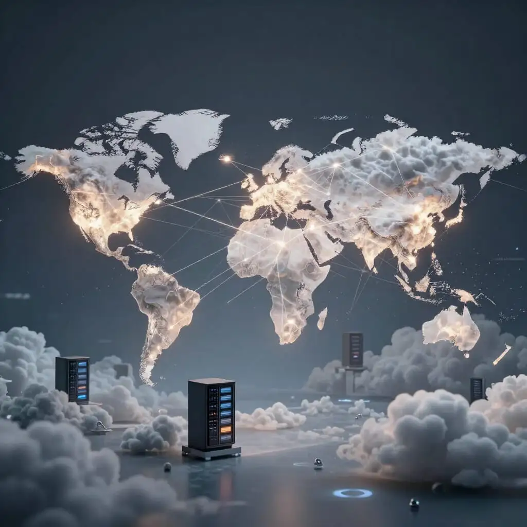 Illustration d'un réseau CDN distribuant du contenu à travers le monde.