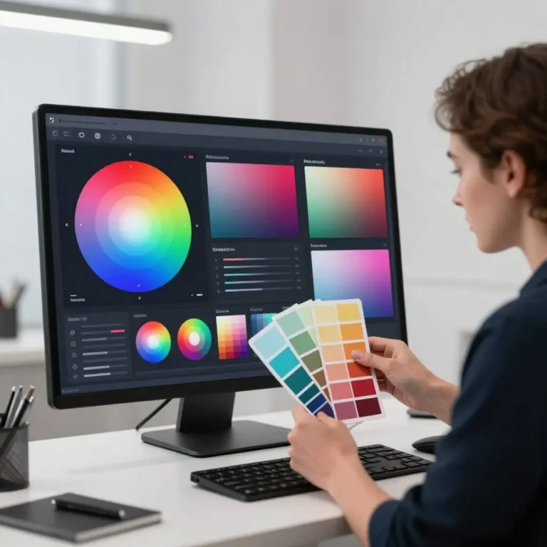 Designer choisissant une palette de couleurs pour un site internet.