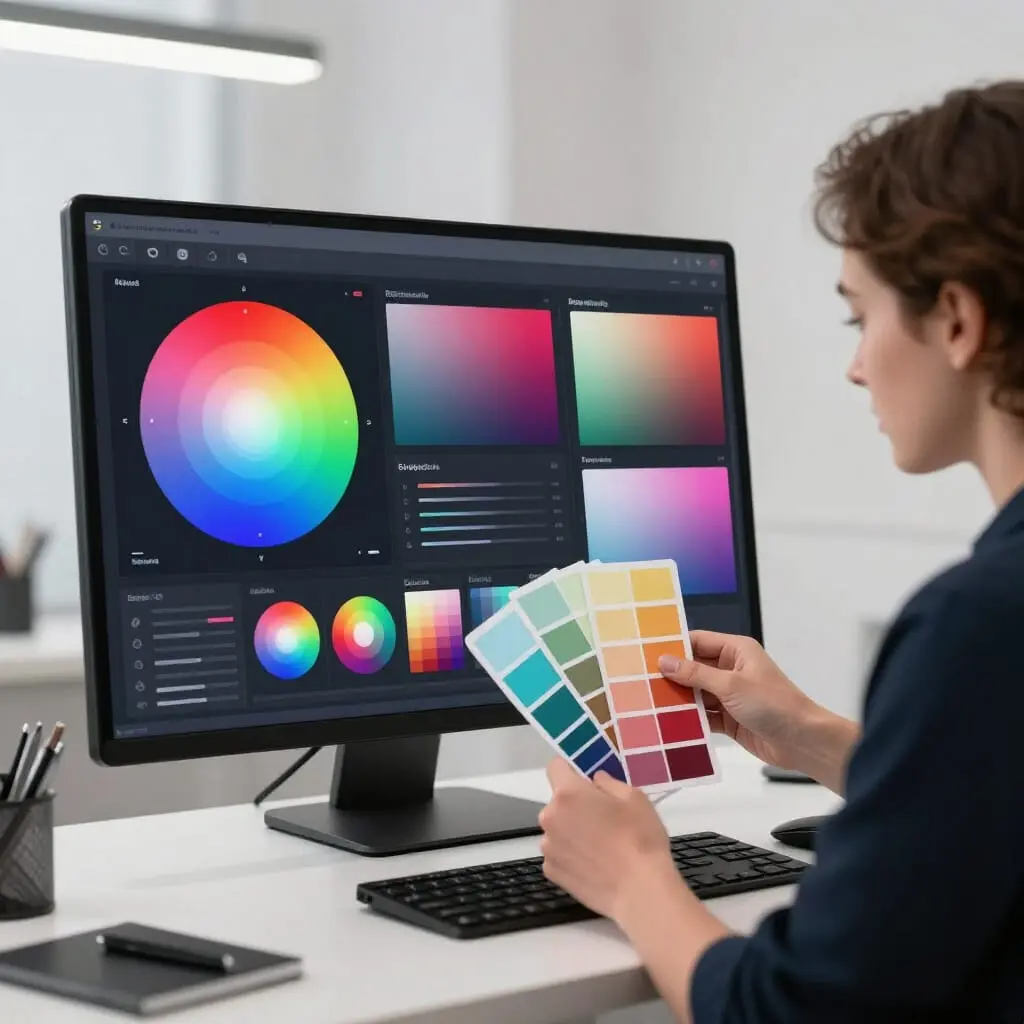 Designer choisissant une palette de couleurs pour un site internet.