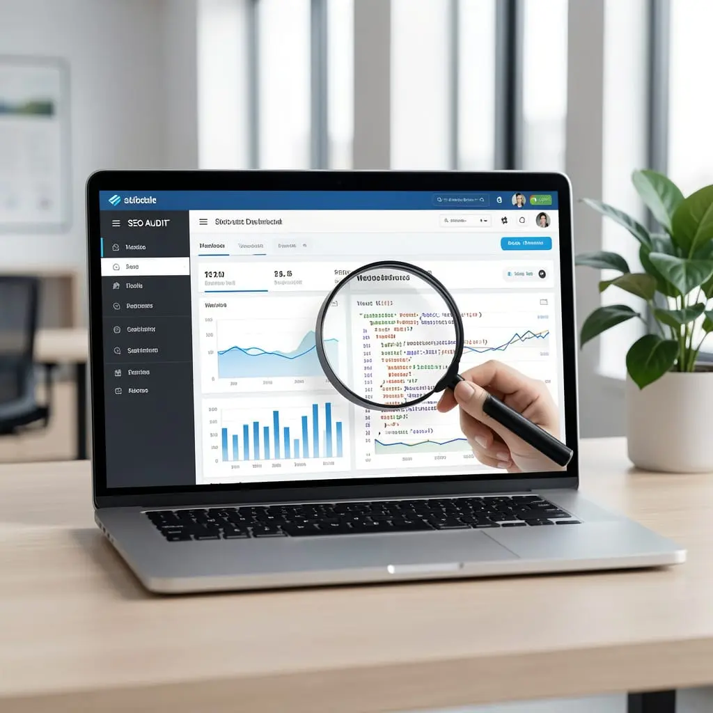 Illustration d’un audit SEO avec analyse de données et performance de site web