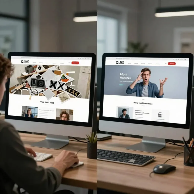 Illustration comparant un mauvais webdesign à une interface moderne et optimisée.