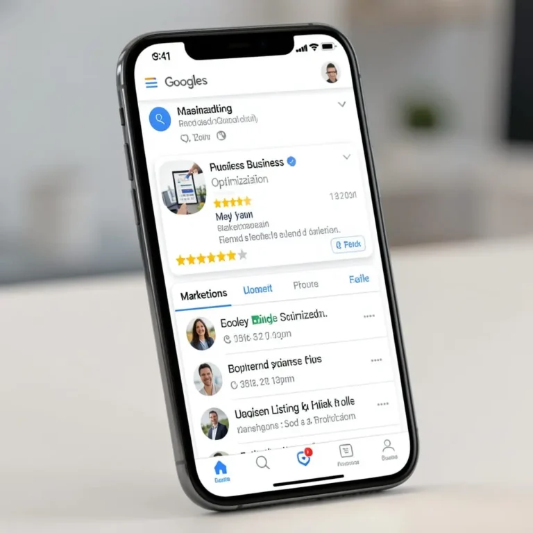 Illustration de l’optimisation d’une fiche Google Business Profile avec avis et informations entreprise