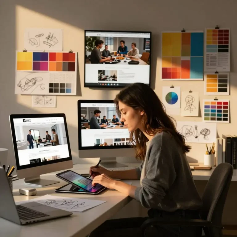 Studio de création illustrant les sources d'inspiration pour un webdesign moderne.