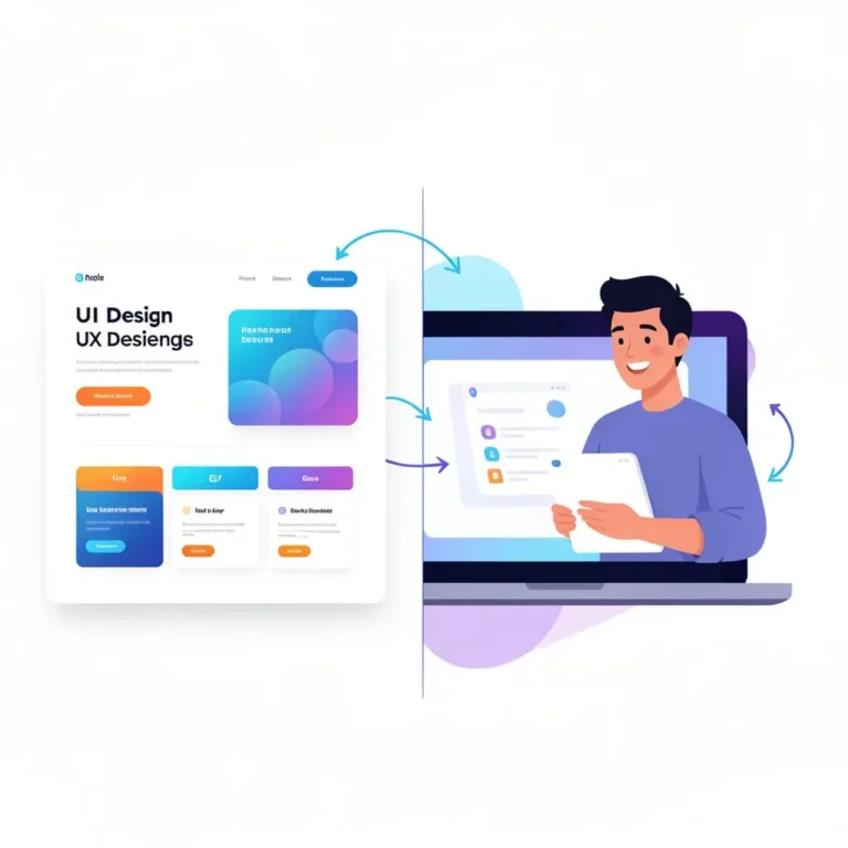 Illustration représentant la différence entre l'UX et l'UI sur un site web.